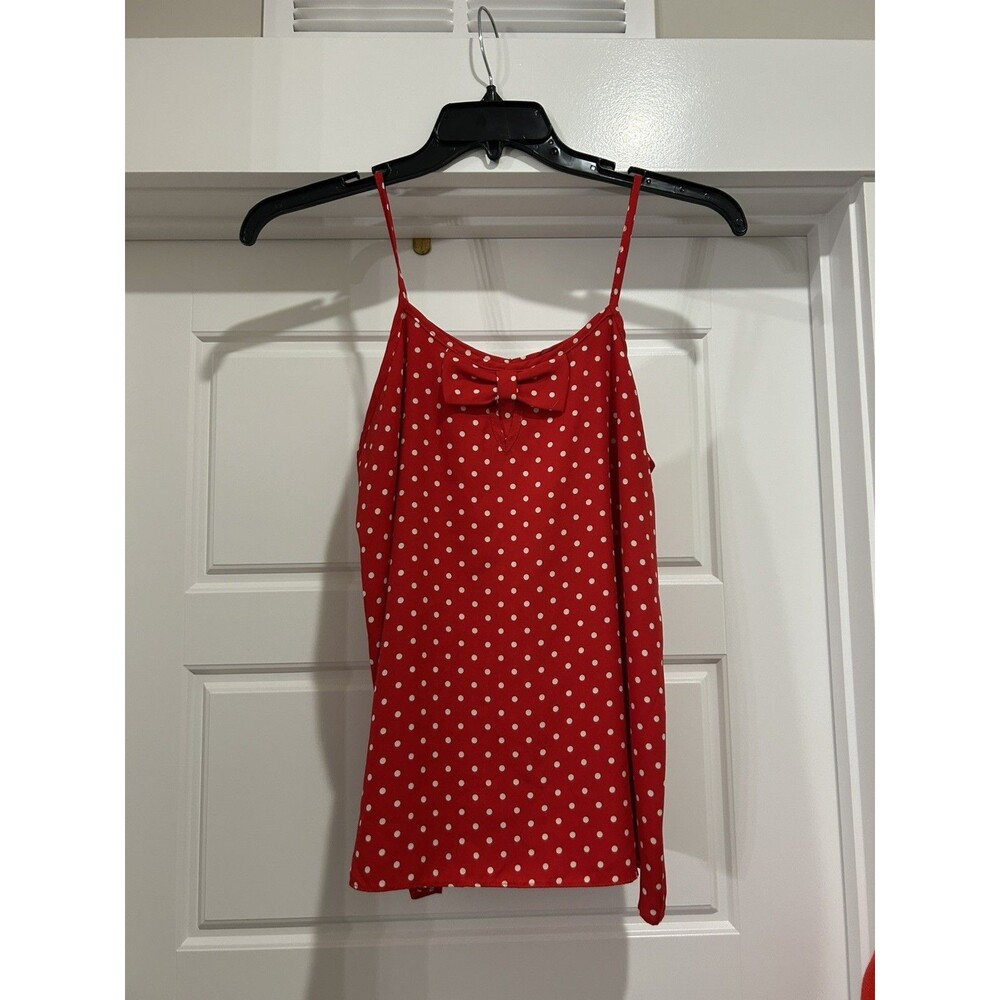 Red & White Polka Dot Spaghetti Strap Cami size Large Game Day Holiday Flirty